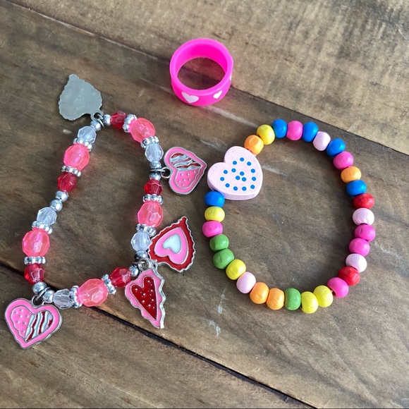 Girls Jewelry set of 5 Multicolor Bohemian Pink Heart - Picture 4 of 12